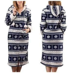 TrailCrest Soft Christmas Fleece Zip Up Lounge Robe Hoodie Sleepwear Size XL